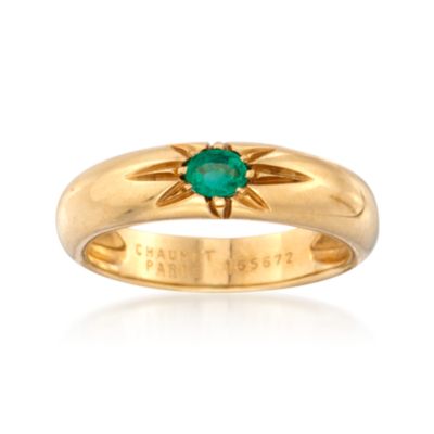 C. 1990 Vintage Chaument .15 Carat Emerald Ring in 18kt Yellow Gold. Size 6.5 &mdash; Alt Image 1