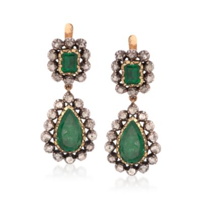 C. 1970 Vintage 1.50 ct. t.w. Emerald and .60 ct. t.w. Diamond Drop Earrings in Two-Tone &mdash; Alt Image 1