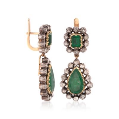 C. 1970 Vintage 1.50 ct. t.w. Emerald and .60 ct. t.w. Diamond Drop Earrings in Two-Tone &mdash; Alt Image 3