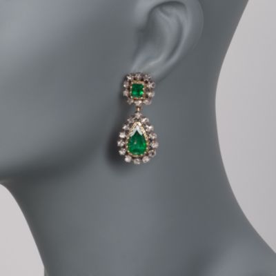 C. 1970 Vintage 1.50 ct. t.w. Emerald and .60 ct. t.w. Diamond Drop Earrings in Two-Tone &mdash; Alt Image 2