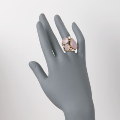 Rose Quartz and .95 ct. t.w. CZ Trio Ring in 24kt Gold Over Sterling &mdash; Alt Image 2