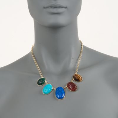 Mixed Stone Five Scarab Necklace in 14kt Gold Over Sterling &mdash; Alt Image 2