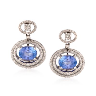 4.00 ct. t.w. Tanzanite and 1.70 ct. t.w. Diamond Drop Earrings in 14kt White Gold &mdash; Alt Image 1