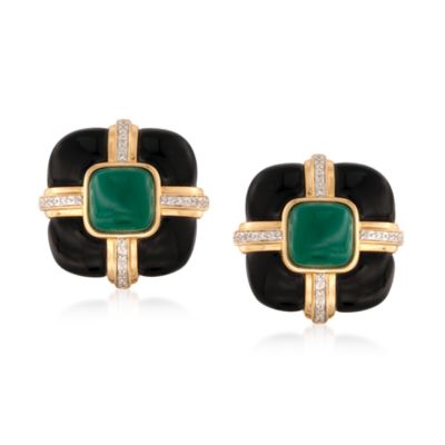Green and Black Agate Earrings in 18kt Gold Over Sterling &mdash; Alt Image 1
