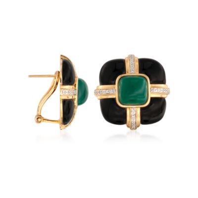 Green and Black Agate Earrings in 18kt Gold Over Sterling &mdash; Alt Image 3
