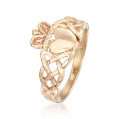 14kt Yellow Gold Braided Claddagh Ring &mdash; Alt Image 3