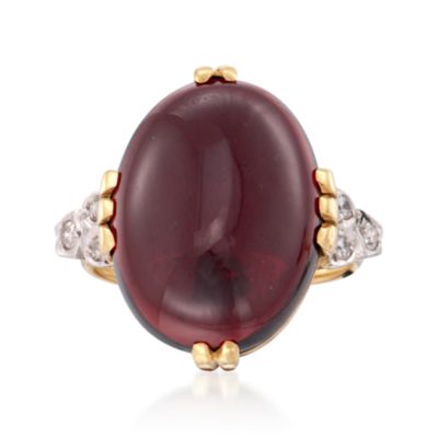 C. 1970 Vintage Cabochon Garnet and .15 ct. t.w. Diamond Ring in 14kt Yellow Gold. Size 9 &mdash; Alt Image 1
