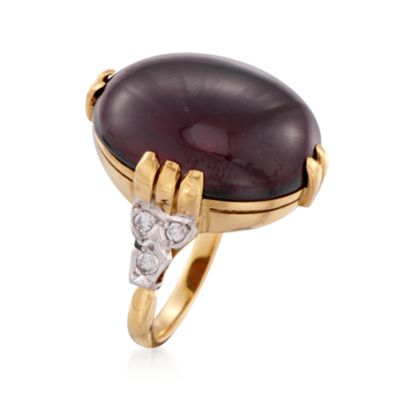C. 1970 Vintage Cabochon Garnet and .15 ct. t.w. Diamond Ring in 14kt Yellow Gold. Size 9 &mdash; Alt Image 3