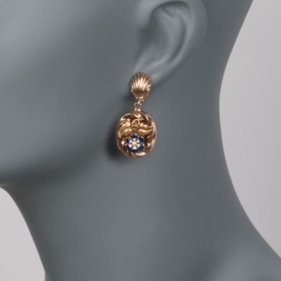 C. 1940 Vintage Cultured Pearl and Enamel Dangle Earrings in 14kt Yellow Gold &mdash; Alt Image 2