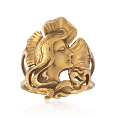 C. 1960 Vintage 14kt Yellow Gold Woman's Profile With Leaves Ring. Size 7.75 &mdash; Alt Image 1
