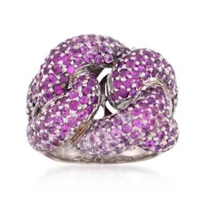 C. 1970 Vintage Levian 11.00 ct. t.w. Pink Sapphire Twisted Ring in 14kt White Gold. Size 6.5 &mdash; Alt Image 1