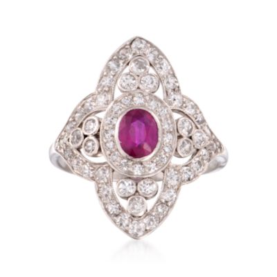 C. 1930 Vintage .70 Carat Ruby and 1.40 ct. t.w. Diamond Dinner Ring in Platinum. Size 9.25 &mdash; Alt Image 1