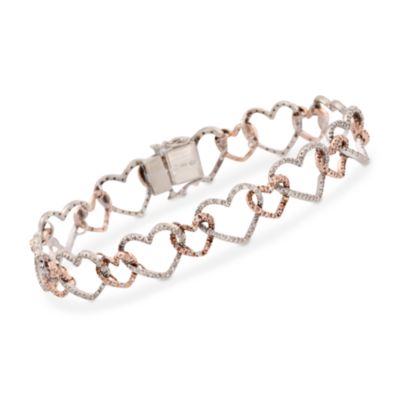 C. 1990 Vintage 1.00 ct. t.w. Diamond Open Heart Bracelet in 14kt Two-Tone Gold. 7.5" &mdash; Alt Image 1