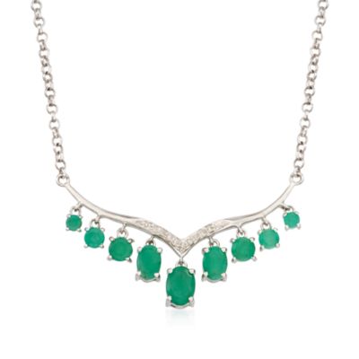 4.60 ct. t.w. Emerald and .10 ct. t.w. Diamond Tiara Necklace in Sterling Silver &mdash; Alt Image 1