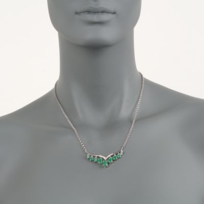 4.60 ct. t.w. Emerald and .10 ct. t.w. Diamond Tiara Necklace in Sterling Silver &mdash; Alt Image 2