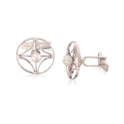 C. 1975 Vintage 6.4mm Cultured Pearl Disc Cufflinks in 14kt White Gold &mdash; Alt Image 1