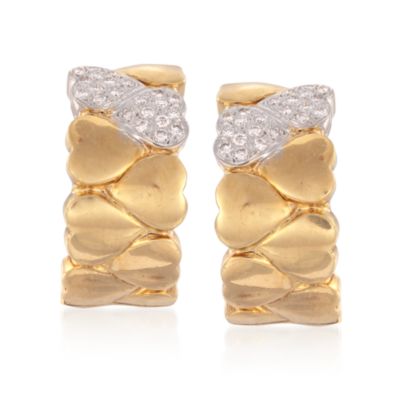 C. 1990 Vintage .55 ct. t.w. Heart Motif Diamond Half-Hoop Earrings in 18kt Yellow Gold &mdash; Alt Image 1
