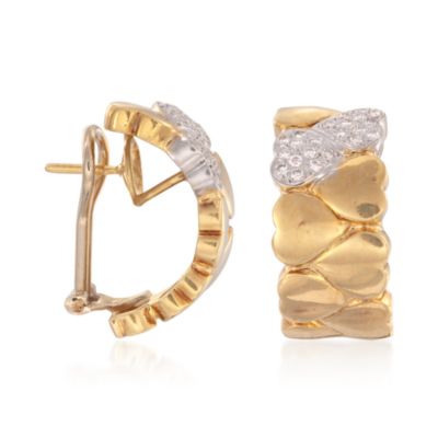 C. 1990 Vintage .55 ct. t.w. Heart Motif Diamond Half-Hoop Earrings in 18kt Yellow Gold &mdash; Alt Image 3