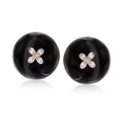 C. 1970 Vintage Black Enamel and .25 ct. t.w. Diamond Stud Earrings in 18kt Yellow Gold &mdash; Alt Image 1