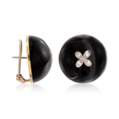C. 1970 Vintage Black Enamel and .25 ct. t.w. Diamond Stud Earrings in 18kt Yellow Gold &mdash; Alt Image 3