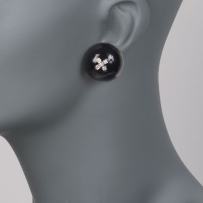 C. 1970 Vintage Black Enamel and .25 ct. t.w. Diamond Stud Earrings in 18kt Yellow Gold &mdash; Alt Image 2