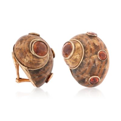 C. 1990 Vintage 6.30 ct. t.w. Citrine Snail Motif Earrings in 14kt Yellow Gold &mdash; Alt Image 3