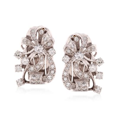 C. 1960 Vintage 1.50 ct. t.w. Diamond Bow Motif Earrings in Two-Tone &mdash; Alt Image 1