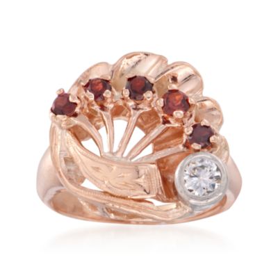 C. 1990 Vintage .45 ct. t.w. Garnet and .20 Carat Diamond Ring in 14kt Rose Gold. Size 6 &mdash; Alt Image 1