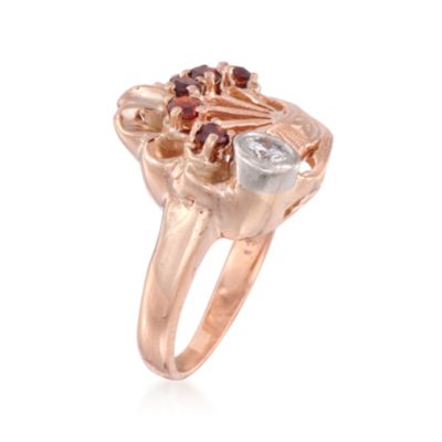 C. 1990 Vintage .45 ct. t.w. Garnet and .20 Carat Diamond Ring in 14kt Rose Gold. Size 6 &mdash; Alt Image 3