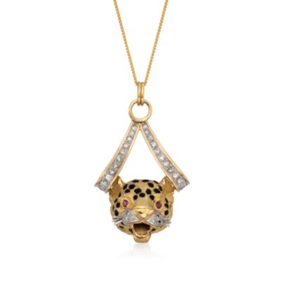 C. 1990 Vintage 1.00 ct. t.w. Diamond Leopard Pendant Necklace in 18kt Yellow Gold. 18" &mdash; Alt Image 1