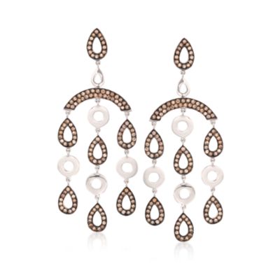 C. 1990 Vintage 4.00 ct. t.w. Brown Diamond Chandelier Earrings in 18kt White Gold &mdash; Alt Image 1