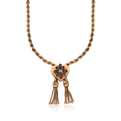 C. 1970 Vintage Opal and 1.60 ct. t.w. Garnet Necklace in 14kt Yellow Gold. 24" &mdash; Alt Image 1