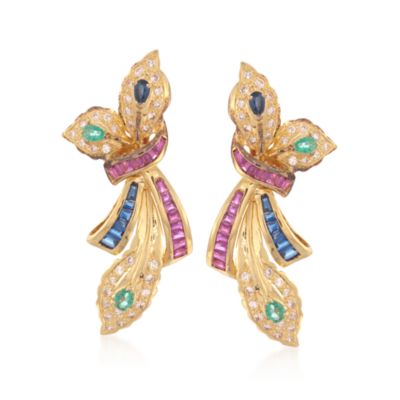 C. 1980 Vintage 4.60 ct. t.w. Multi-Gem and 1.00 ct. t.w. Diamond Drop Earrings in 18kt Yellow Gold &mdash; Alt Image 1