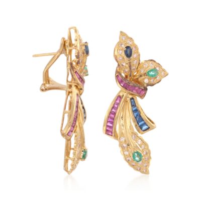 C. 1980 Vintage 4.60 ct. t.w. Multi-Gem and 1.00 ct. t.w. Diamond Drop Earrings in 18kt Yellow Gold &mdash; Alt Image 3