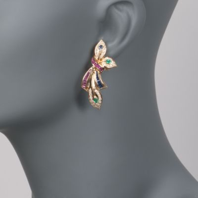 C. 1980 Vintage 4.60 ct. t.w. Multi-Gem and 1.00 ct. t.w. Diamond Drop Earrings in 18kt Yellow Gold &mdash; Alt Image 2