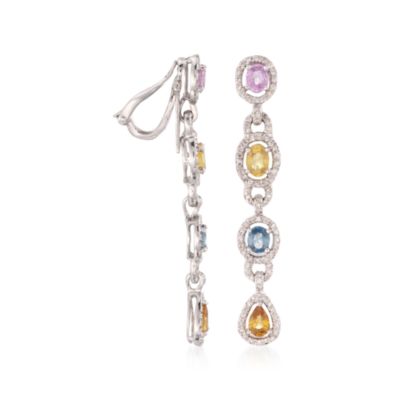 C. 2000 Vintage 2.80 ct. t.w. Multicolored Sapphire and 1.00 ct. t.w. Diamond Dangle Earrings in 18kt White Gold &mdash; Alt Image 3
