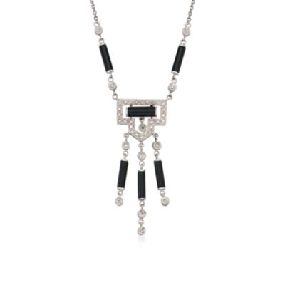 C. 1980 Vintage Black Onyx and .20 ct. t.w. Diamond Necklace in 14kt White Gold. 16.75" &mdash; Alt Image 1