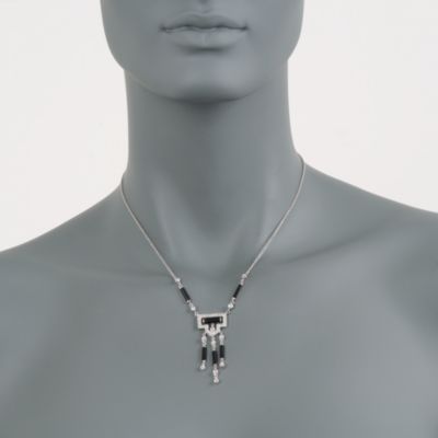 C. 1980 Vintage Black Onyx and .20 ct. t.w. Diamond Necklace in 14kt White Gold. 16.75" &mdash; Alt Image 2