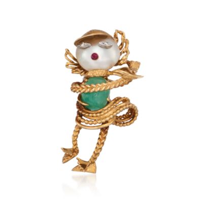 C. 1970 Vintage Mabe Pearl and Multi-Gem Pin in 18kt Yellow Gold &mdash; Alt Image 1