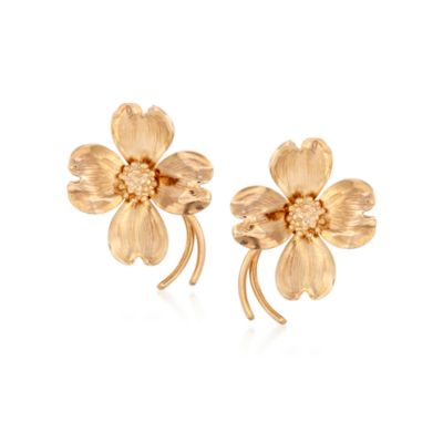 C. 1970 Vintage 14kt Yellow Gold Floral Motif Earrings &mdash; Alt Image 1