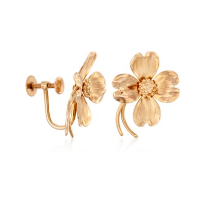 C. 1970 Vintage 14kt Yellow Gold Floral Motif Earrings &mdash; Alt Image 3