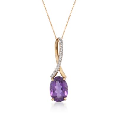 7.00 Carat Amethyst Drop Loop Pendant Necklace With Diamonds in 14kt Yellow Gold. 18" &mdash; Alt Image 1