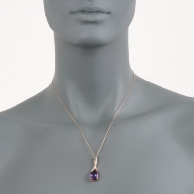 7.00 Carat Amethyst Drop Loop Pendant Necklace With Diamonds in 14kt Yellow Gold. 18" &mdash; Alt Image 2