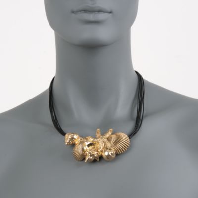 24kt Gold Over Sterling Starfish and Seashells Centerpiece Necklace on Leather Cords. 18.5" &mdash; Alt Image 2