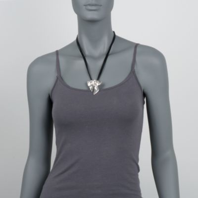Sterling Silver Bow Pendant Necklace With Multi-Strand Black Leather Cords. 18.5" &mdash; Alt Image 2