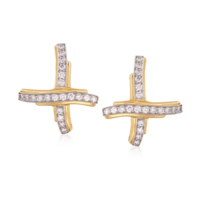 C. 1985 Vintage Tiffany Jewelry and Paloma Picasso 1.50 ct. t.w. Diamond "X" Earrings in 18kt Yellow Gold &mdash; Alt Image 1