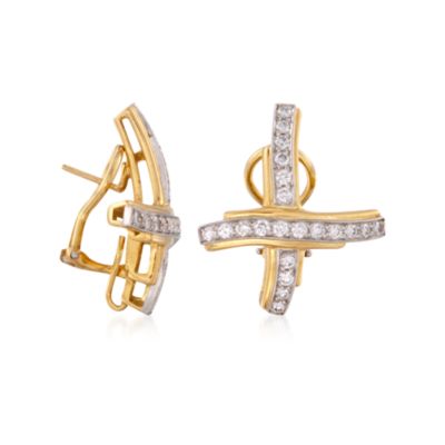 C. 1985 Vintage Tiffany Jewelry and Paloma Picasso 1.50 ct. t.w. Diamond "X" Earrings in 18kt Yellow Gold &mdash; Alt Image 3