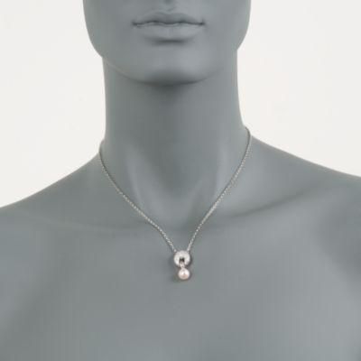 C. 1990 Vintage 7.9mm Cultured Pearl and .50 ct. t.w. Diamond Pendant Necklace in 14kt White Gold. 16.25" &mdash; Alt Image 2