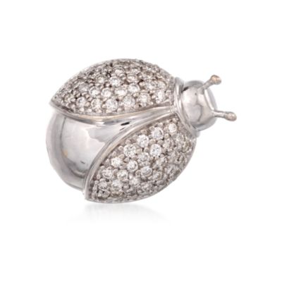 C. 1990 Vintage .95 ct. t.w. Pave Diamond Ladybug Pin in 18kt White Gold &mdash; Alt Image 1