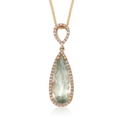 C. 2000 Vintage 3.50 Carat Green Amethyst and .20 ct. t.w. Diamond Pendant Necklace in 14kt Yellow Gold. 18" &mdash; Alt Image 1